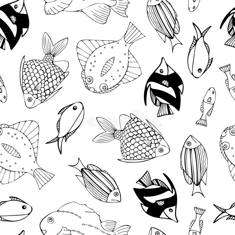 Seamless Pattern with Black and White Fish Stock Illustration - Illustration of repeat, pattern: 198039241 Seamless Pattern with Black and White Fish Stock Illustration - Illustration of repeat, pattern: 198039241