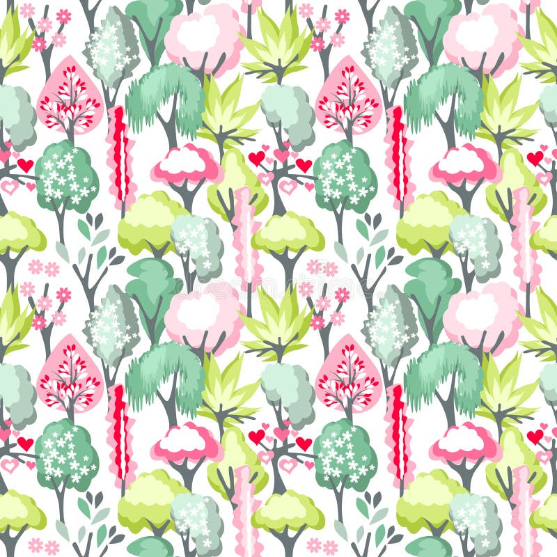 Seamless pattern with blossoming trees