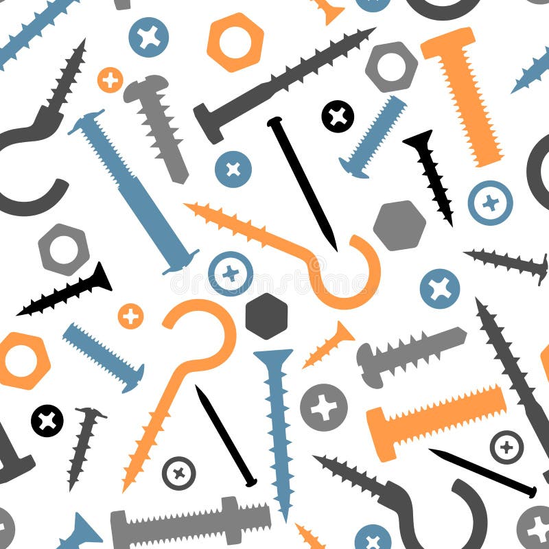 Seamless Pattern with Bolts Nuts Nails. Stock Vector Illustration of