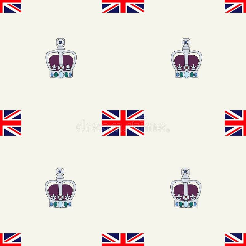 Seamless Pattern with British Flag and Royal Crown with Gems, Vector ...