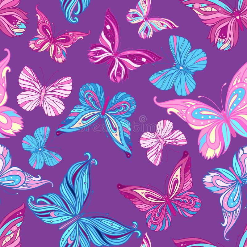Seamless pattern with butterflies. In blue and pink vector illustration Seamless pattern with butterflies. In blue and pink vector illustration