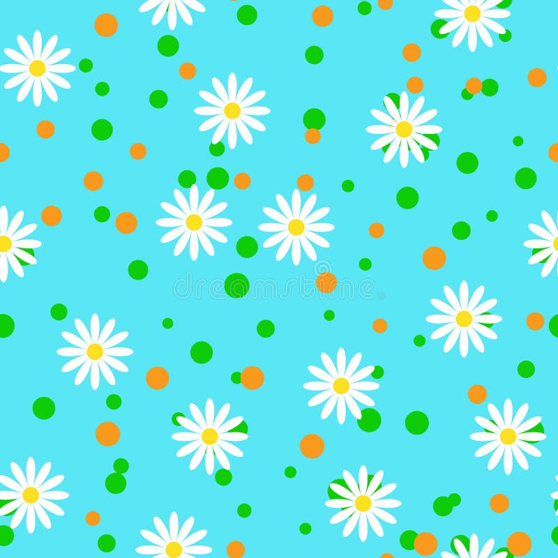 Seamless pattern with camomiles on blue background