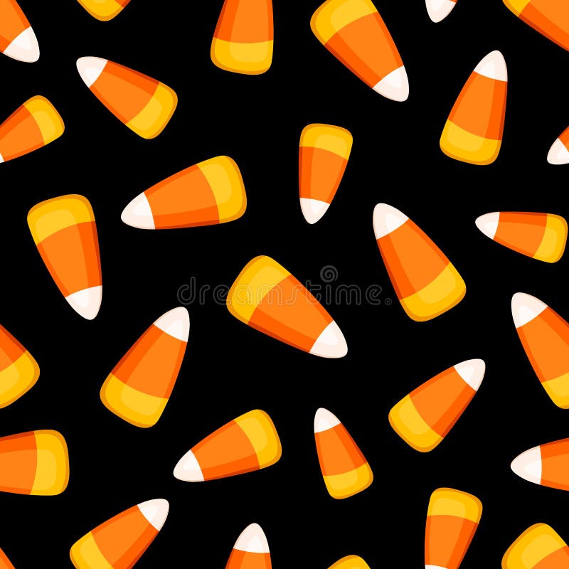 Seamless Pattern with Candy Corn on a Black Background. Vector