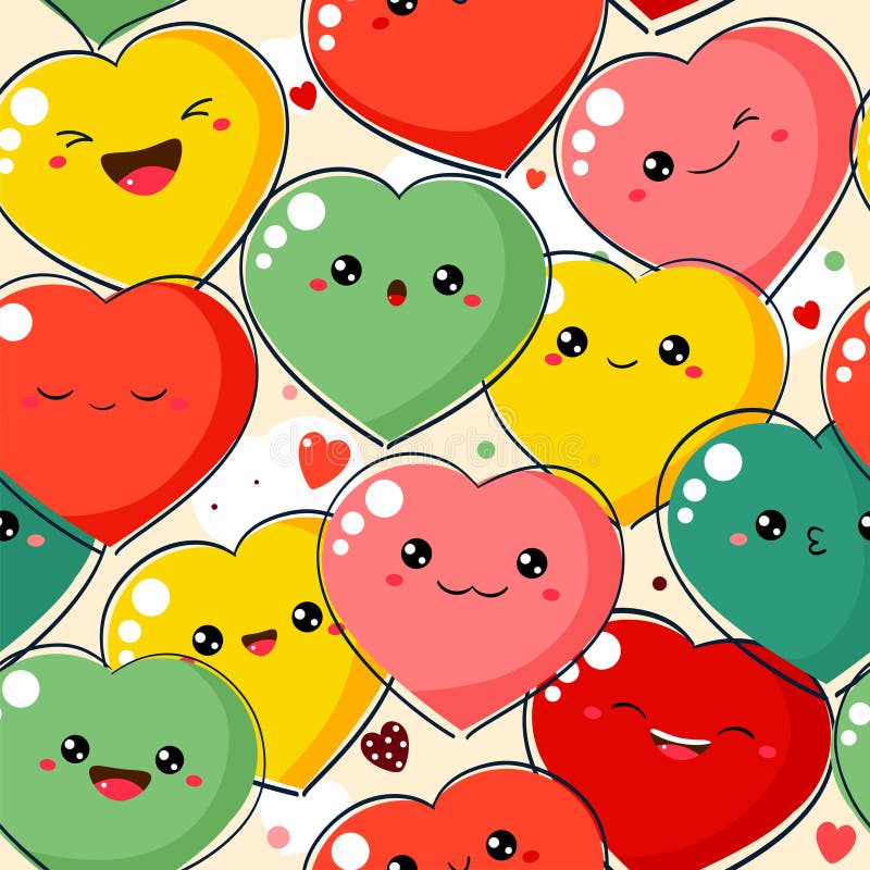 Valentines day.Seamless patern of cute smile face frog with heart