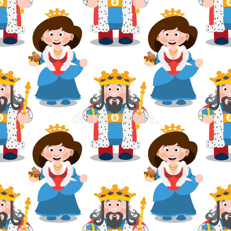 Seamless pattern with cartoon king and queen stock illustration