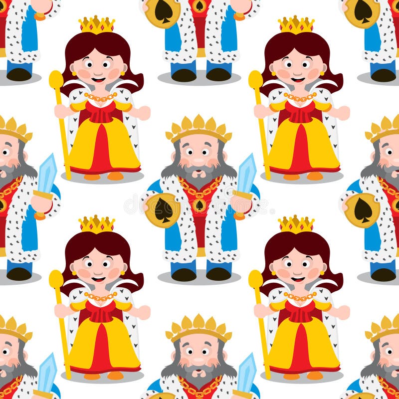Seamless pattern with cartoon king and queen stock illustration