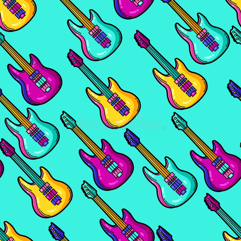 Seamless pattern with cartoon musical electric guitars. royalty free illustration Seamless pattern with cartoon musical electric guitars. royalty free illustration