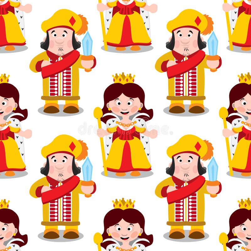 Seamless pattern with cartoon queen and prince vector illustration