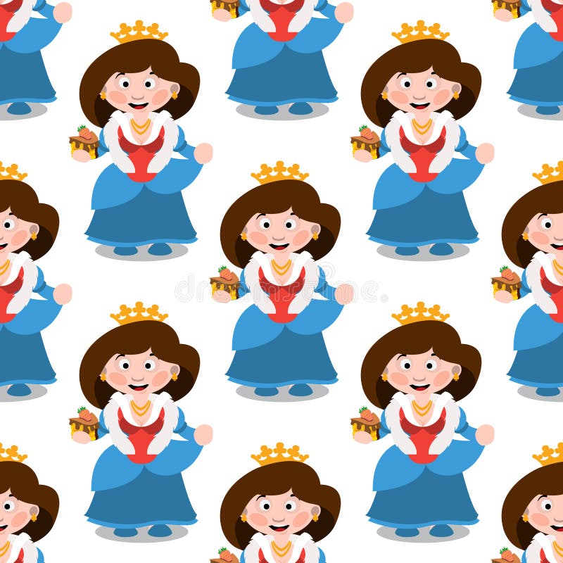 Seamless pattern with cartoon queens. stock illustration