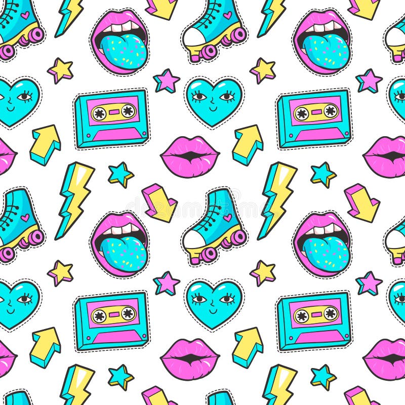 Seamless pattern in cartoon 80s-90s comic style. royalty free illustration Seamless pattern in cartoon 80s-90s comic style. royalty free illustration