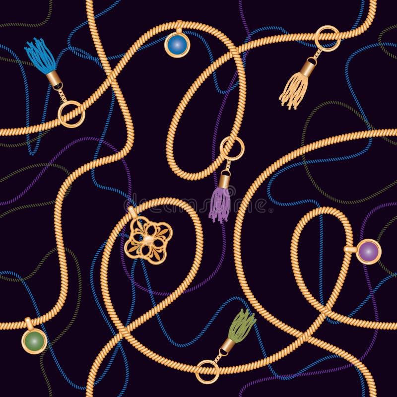 Seamless Pattern with Chains, Pendant and Tassels. Colorful Trendy ...
