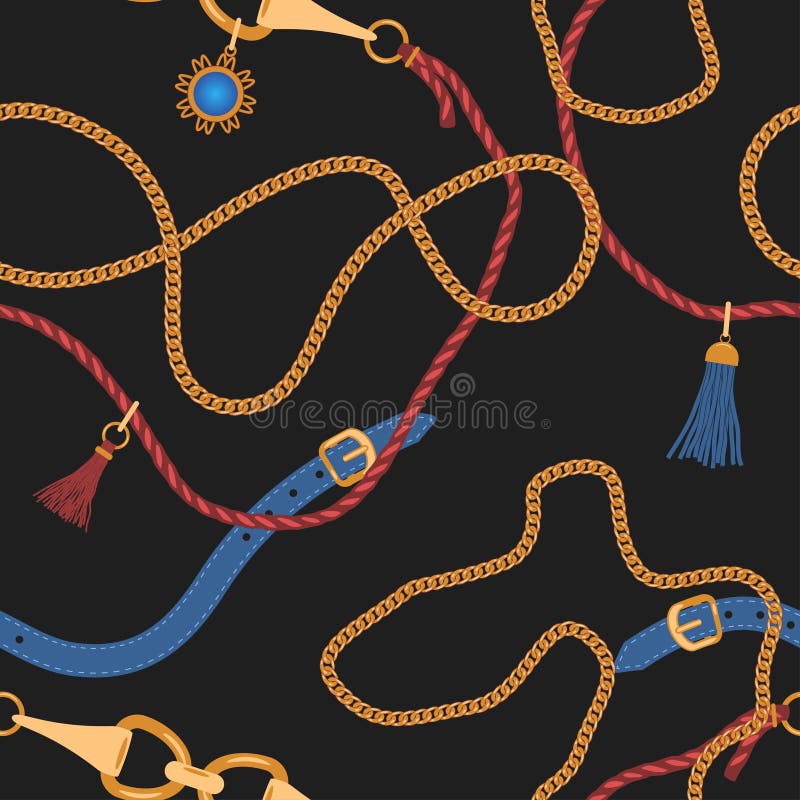 Seamless pattern with chains straps and belts. Pendants background for for fabric design. Vector.
