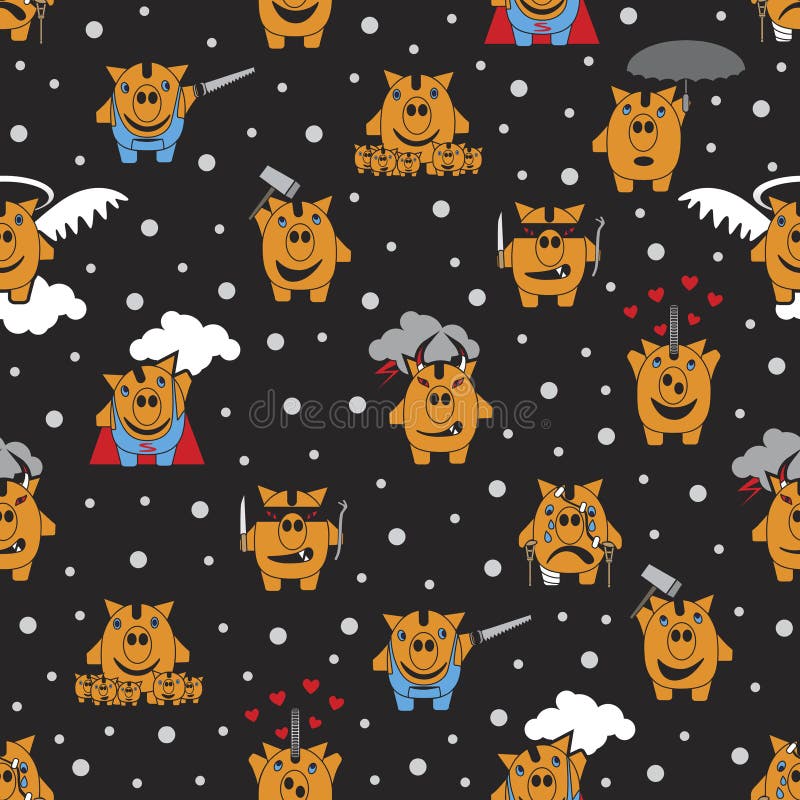 Seamless pattern of the characters piggy Bank. The pattern of the characters piggy Bank