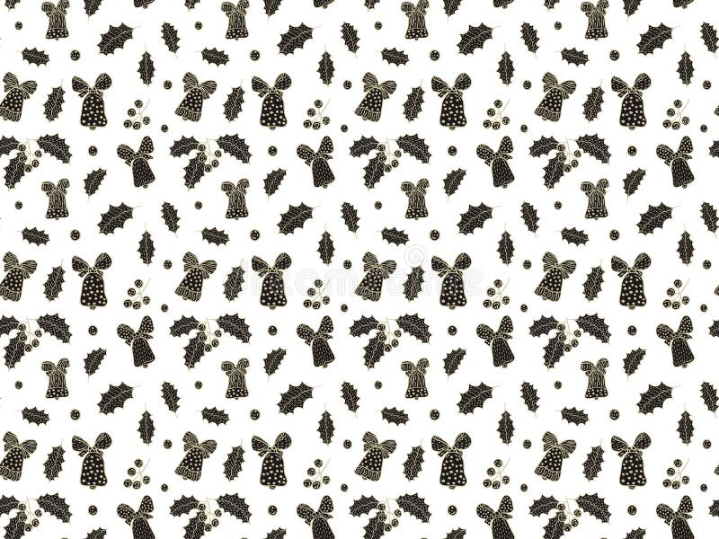 Seamless pattern for Christmas and New Year from hand-drawn bells, leaves and berries of mistletoe on a white background in scandi royalty free illustration Seamless pattern for Christmas and New Year from hand-drawn bells, leaves and berries of mistletoe on a white background in scandi royalty free illustration