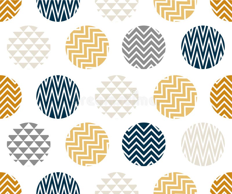 Seamless Pattern with Circle of Zigzag Lines, Gold, Blue and Black