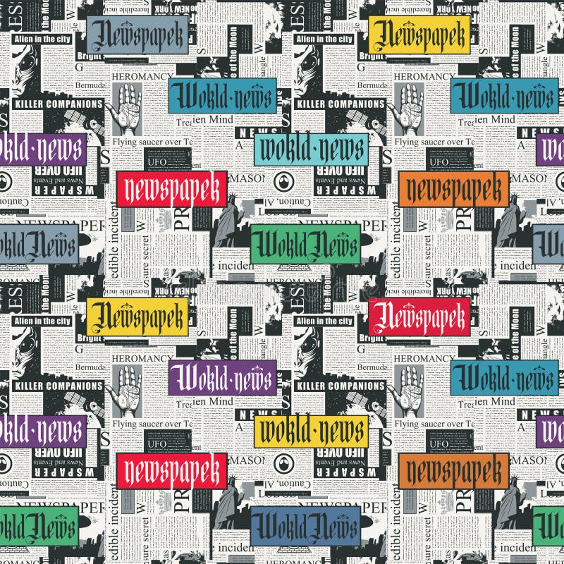 Seamless Pattern with a Collage of Newspaper Clippings Stock Vector
