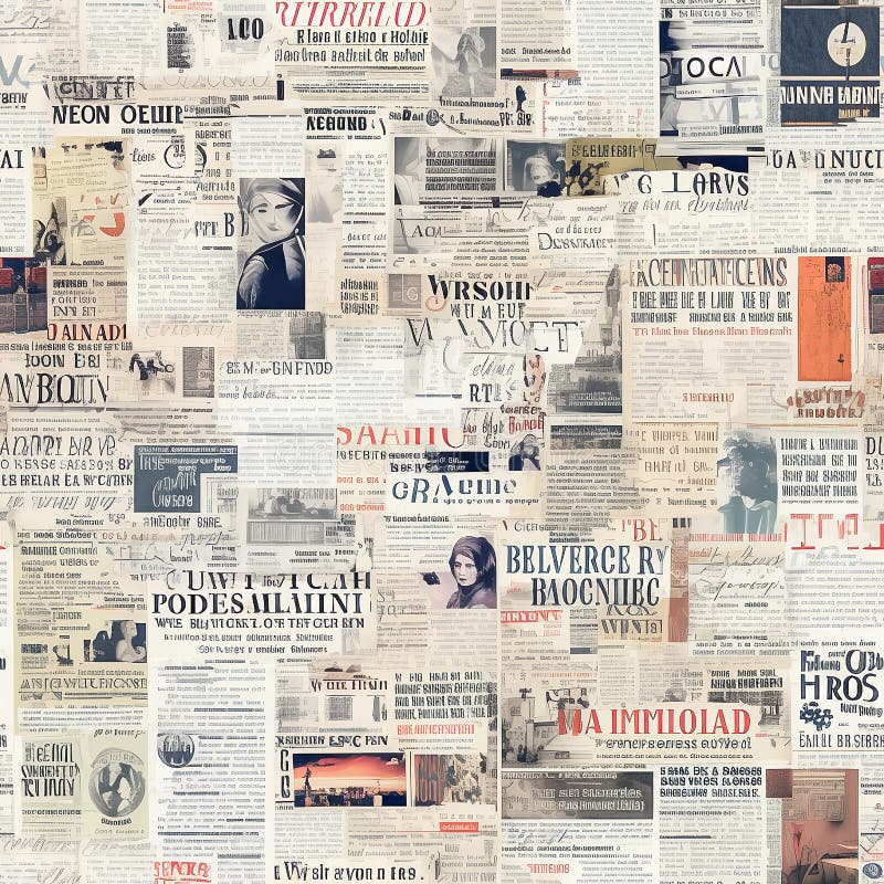 Newspaper paper grunge aged newsprint pattern background. Vintage old  newspapers template texture, generative ai Stock Photo