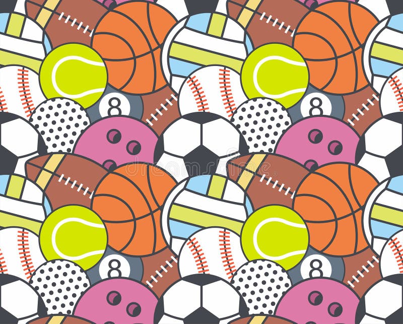 Seamless pattern with collection of Sports Balls