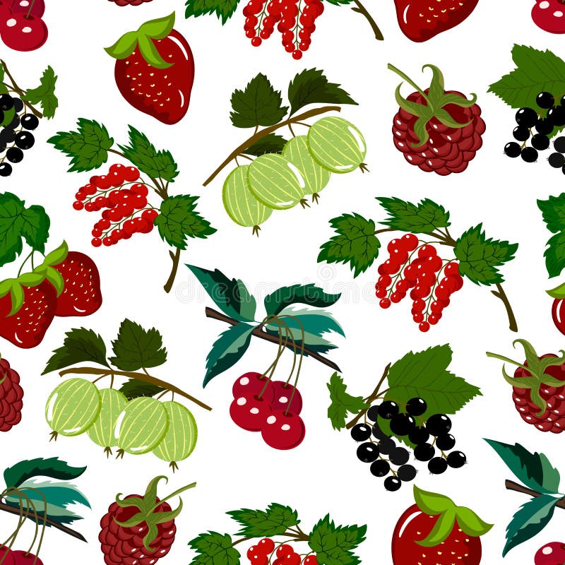 Seamless Pattern with Colored Berries. Stock Vector Illustration of