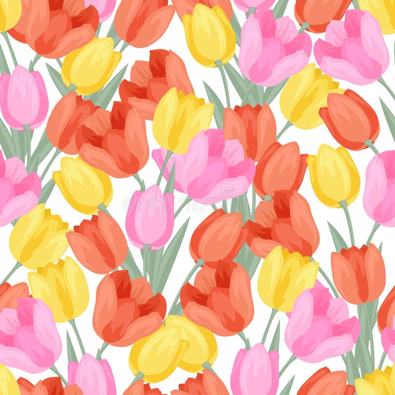 Seamless pattern with colored tulips