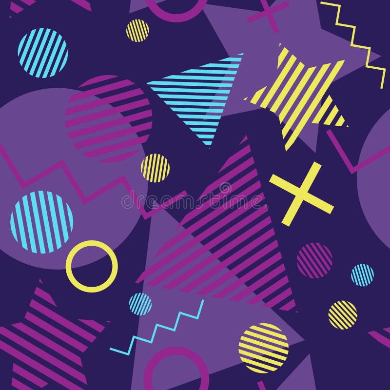 Colorful Memphis Style Throwback Seamless Pattern vector illustration