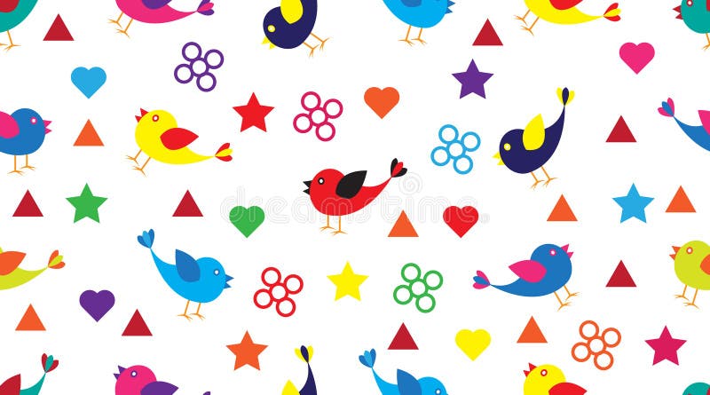 Seamless pattern with colorful unique ornament and birds on white background royalty free illustration