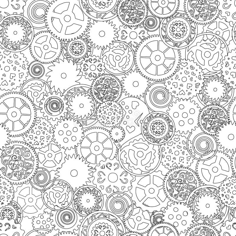 Seamless pattern. Coloring. Gears in the Victorian style, hand drawn. Vector illustration stock illustration
