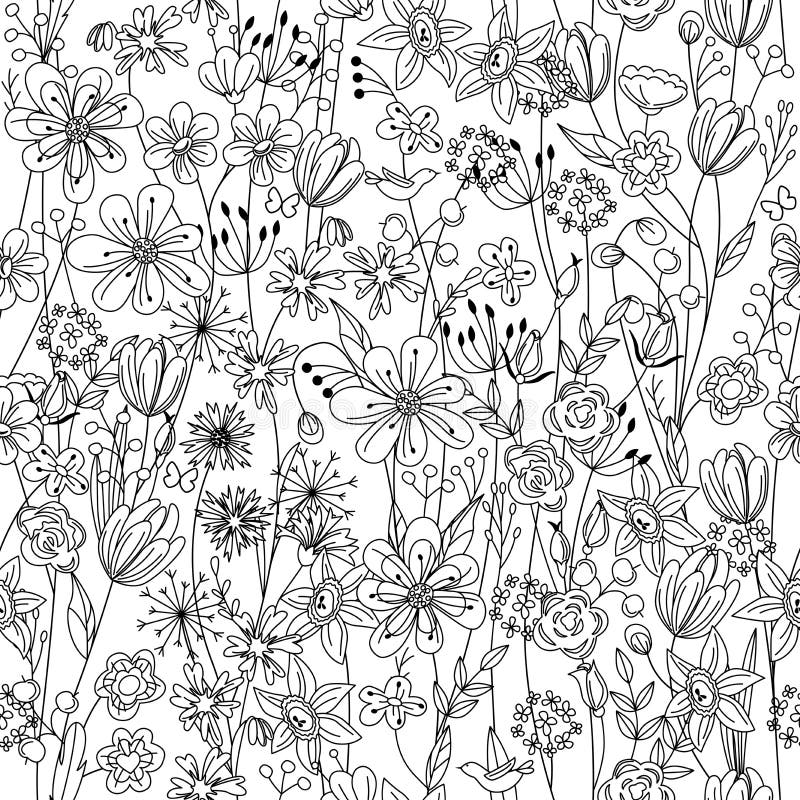 Seamless pattern with contour black-and-white