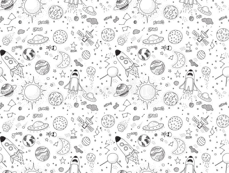 Seamless pattern. Cosmic objects set. Hand drawn vector doodles. Rockets, planets, constellations, ufo, stars, etc vector illustration Seamless pattern. Cosmic objects set. Hand drawn vector doodles. Rockets, planets, constellations, ufo, stars, etc vector illustration