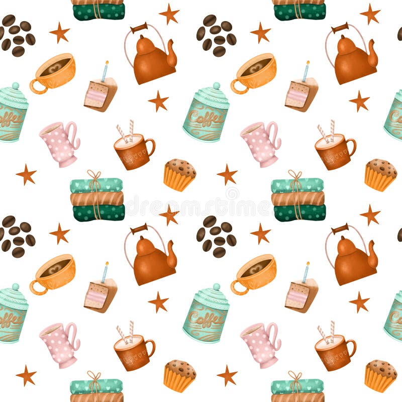 Seamless pattern of cozy home elements, hobby and life style stock illustration