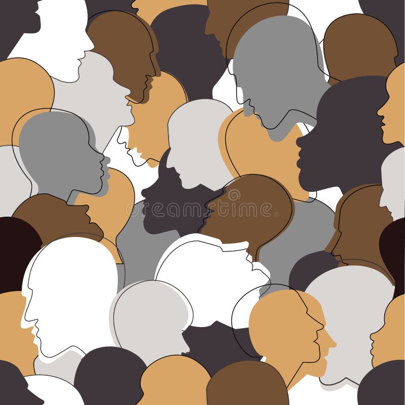 Seamless pattern of a crowd of many different people profile heads. vector illustration