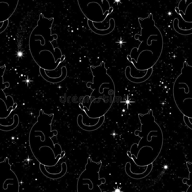 Seamless Pattern with Cute Black Space Cats. Texture for Wallpapers,  Stationery, Fabric, Wrap, Web Page Backgrounds, Vector Stock Vector -  Illustration of drawing, pretty: 183274376