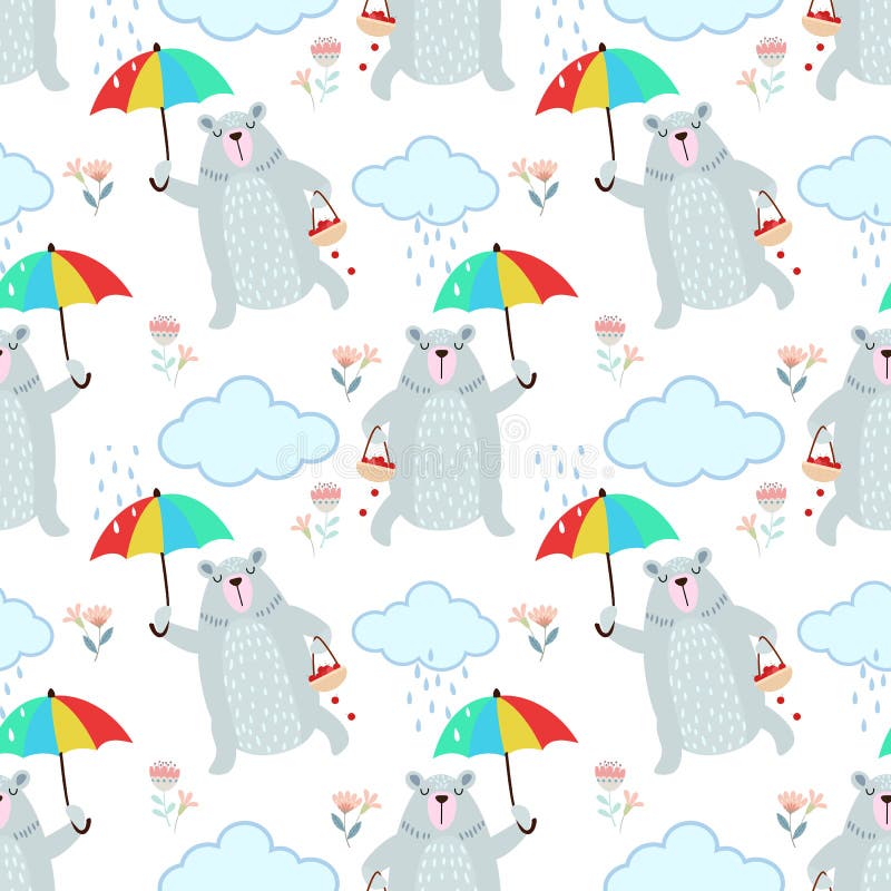 Cute Bear Rain Umbrella Stock Illustrations – 413 Cute Bear Rain ...