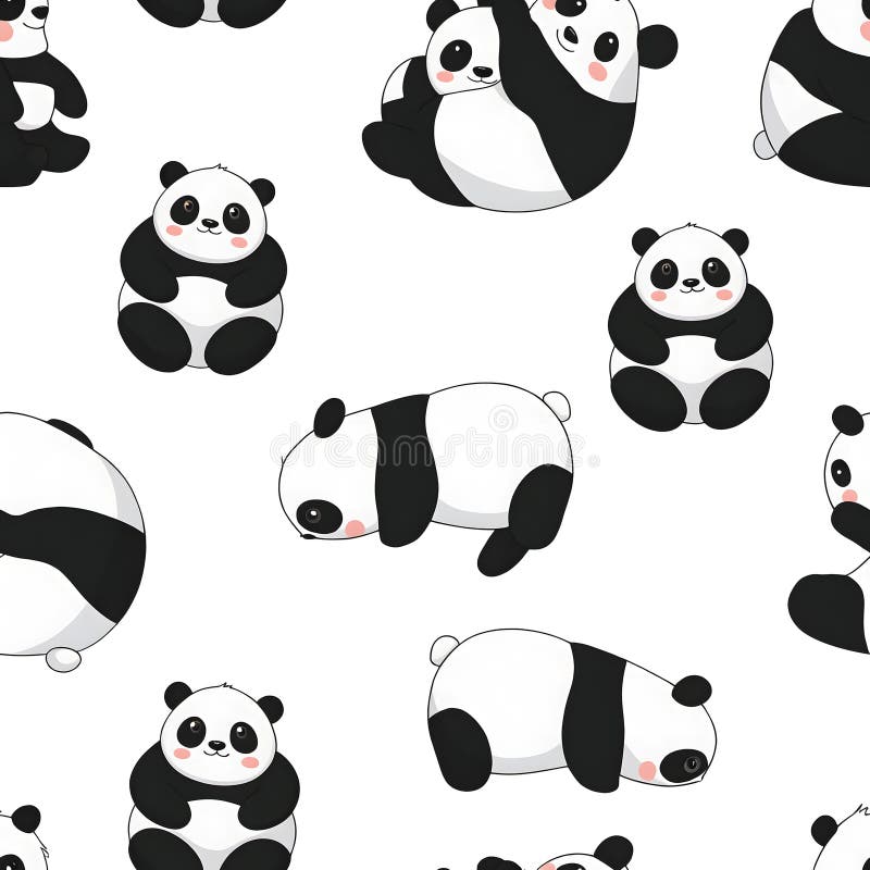 Seamless pattern of cute cartoon pandas rolling and sitting royalty free illustration