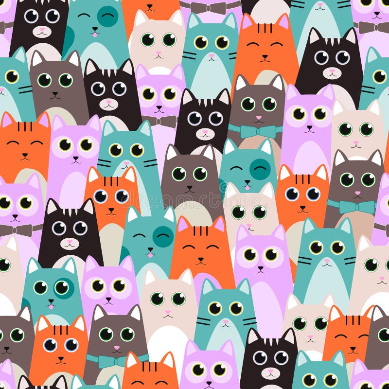 Seamless pattern with cute cats for kids. Vector illustration. stock illustration