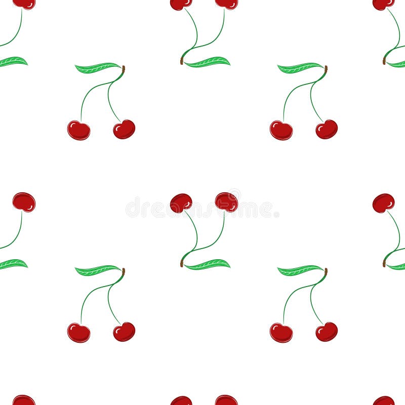 Seamless Pattern with Cute Cherries, in Vector Stock Vector