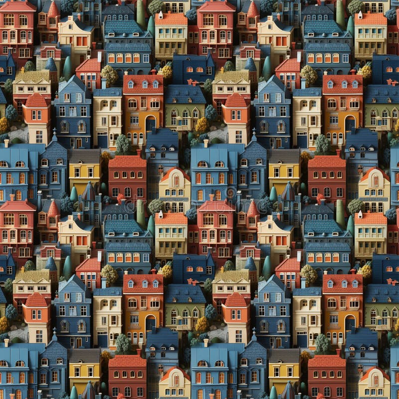 seamless pattern of cute colorful architecture of an old european town. colorful houses