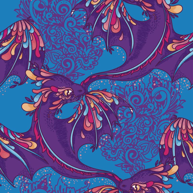 Seamless pattern with cute colorful dragons royalty free illustration