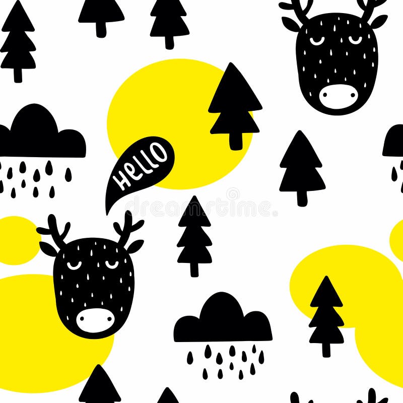 Seamless pattern with cute deer and trees in the forest. vector illustration Seamless pattern with cute deer and trees in the forest. vector illustration