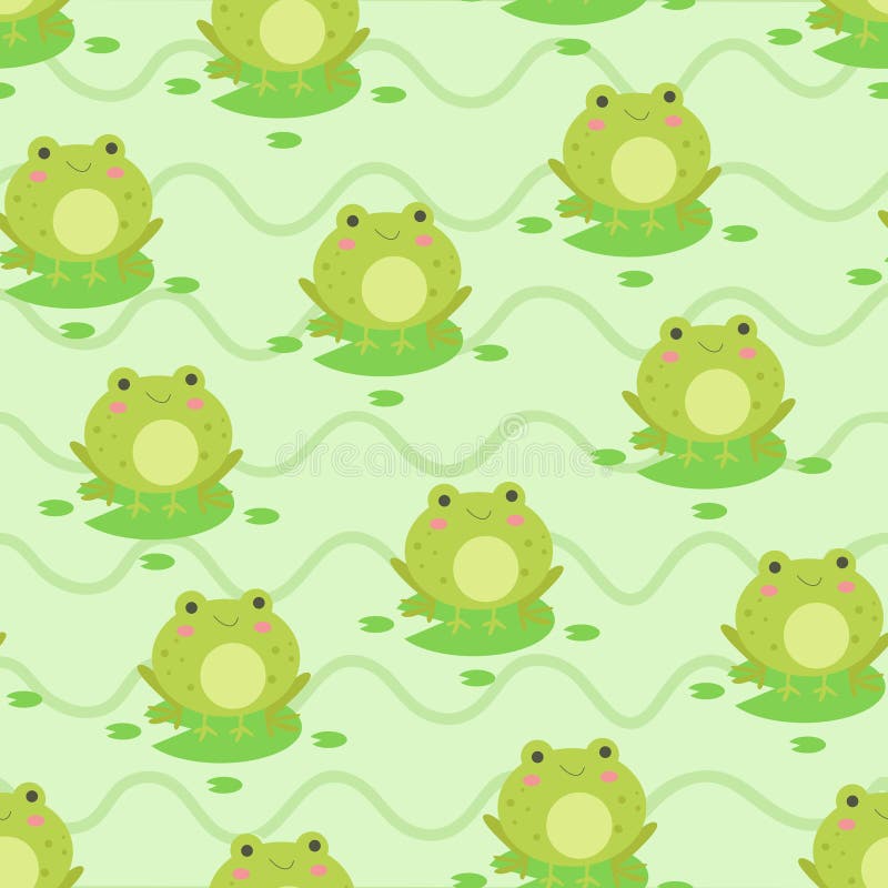 Seamless pattern with cute frog sitting on a leaf in cartoon style suitable for children s products