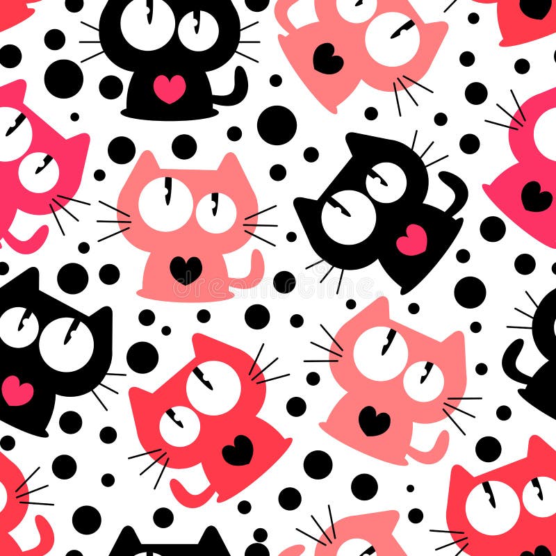 Seamless pattern with cute funny cartoon cats vector illustration