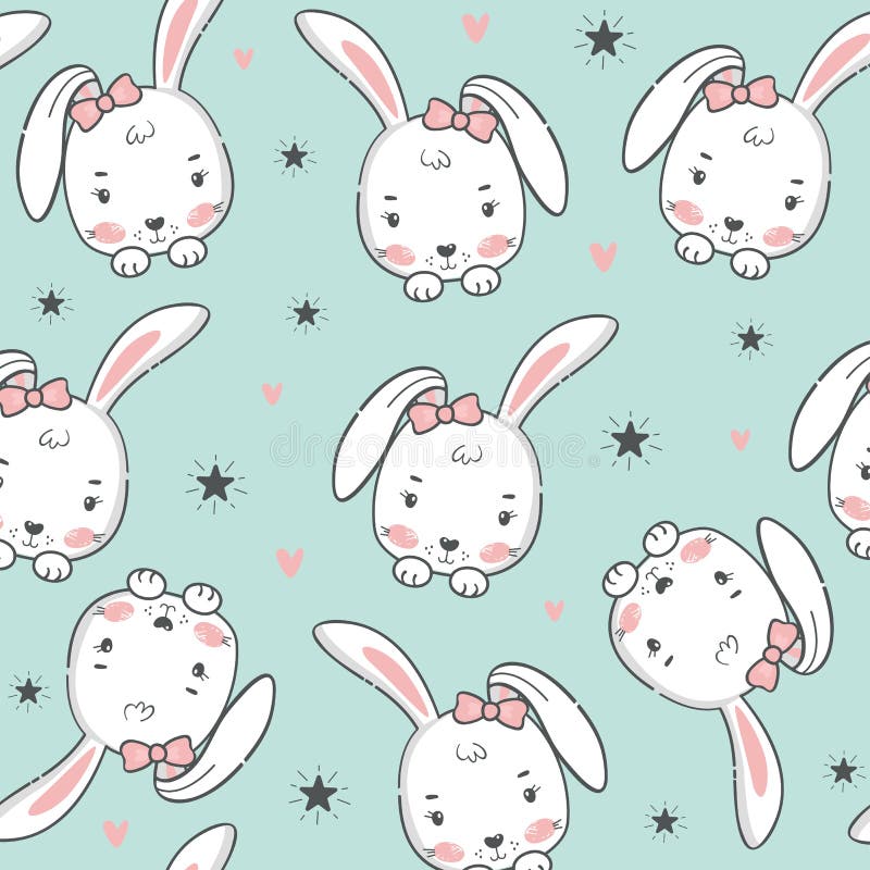 Seamless Pattern with Cute Rabbit. Stock Vector - Illustration of ...