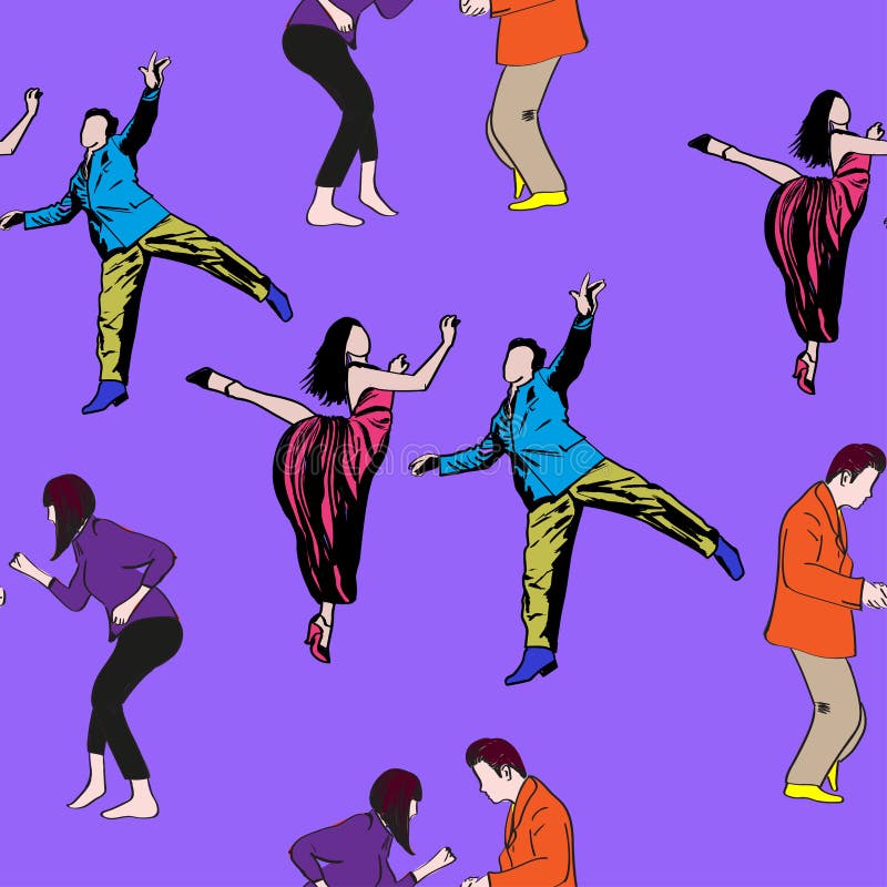 Seamless Pattern Dancing Drawn in Graphic Style. Stock Illustration