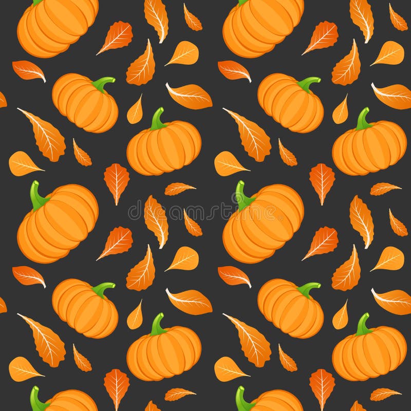 Seamless Pattern on Dark Background with Orange Pumpkin. Pumpkin ...
