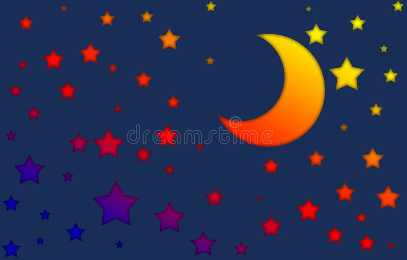 Seamless pattern of dark blue night sky with gradient stars and crescent moon