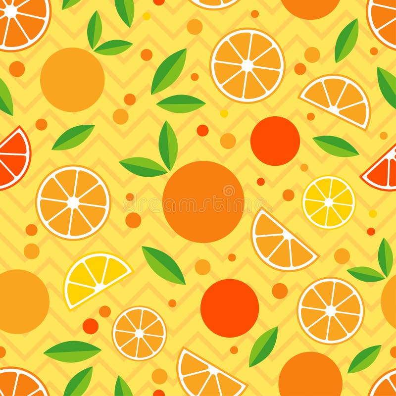 Seamless Pattern with Decorative Oranges. Tropical Fruits. Stock