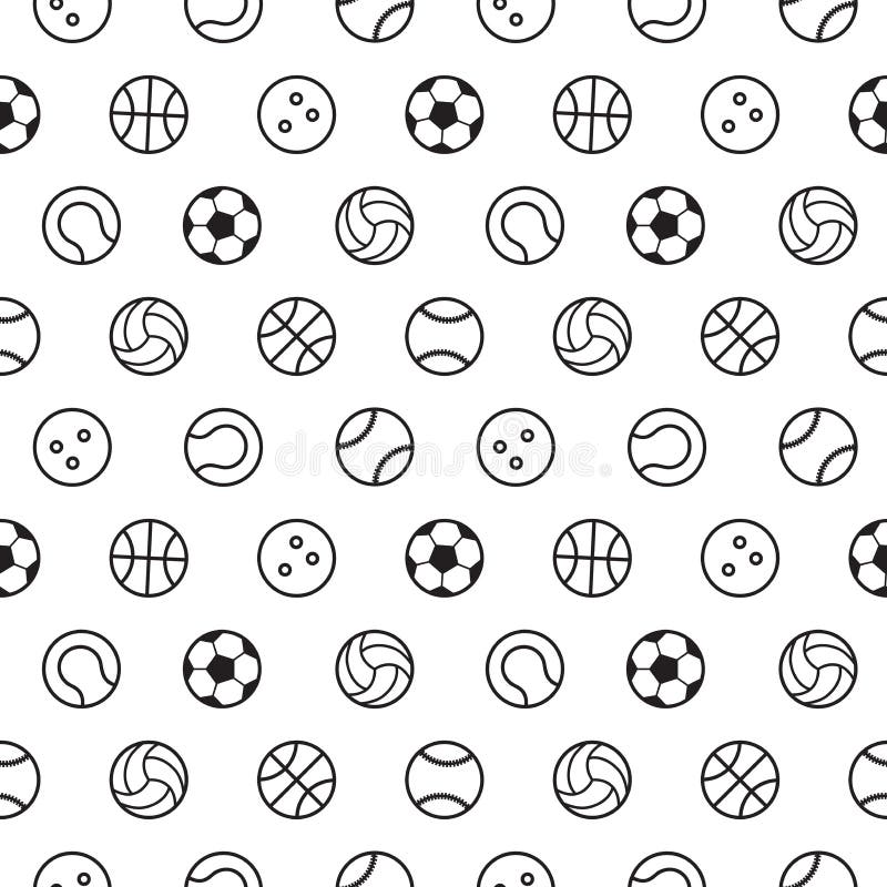 Sport Ball Outline Seamless Pattern Stock Vector - Illustration of ...