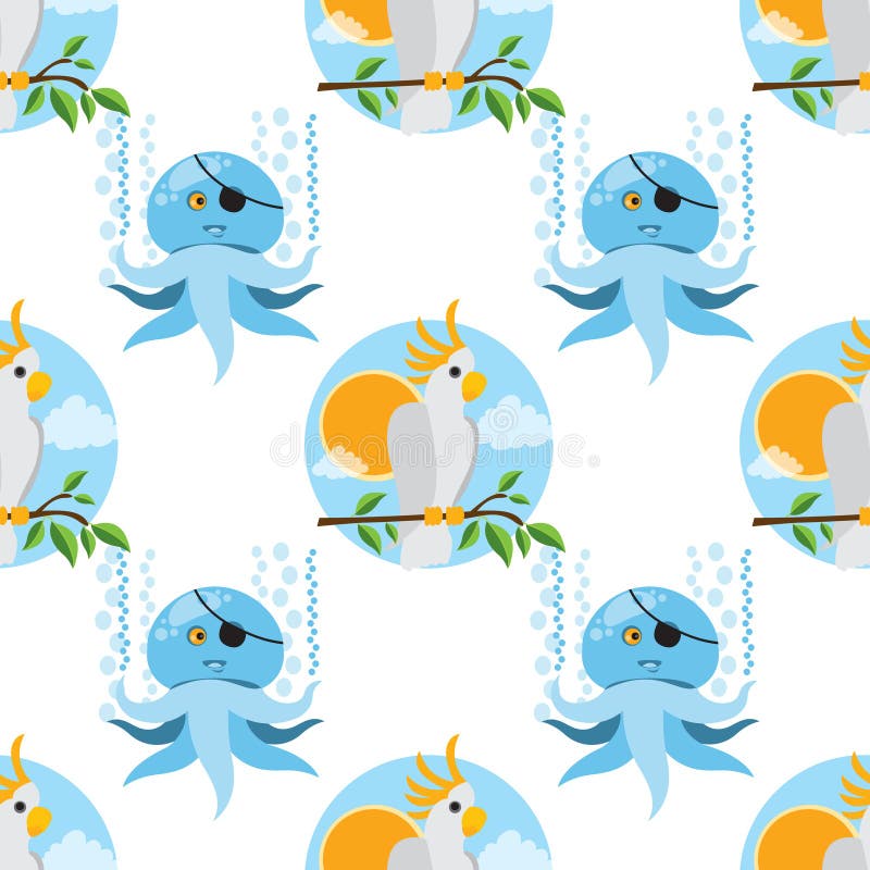 Seamless pattern for design surface Parrot Cockatoo white large stock illustration