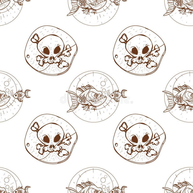 Seamless pattern for design surface Piranha and goldfish stock illustration