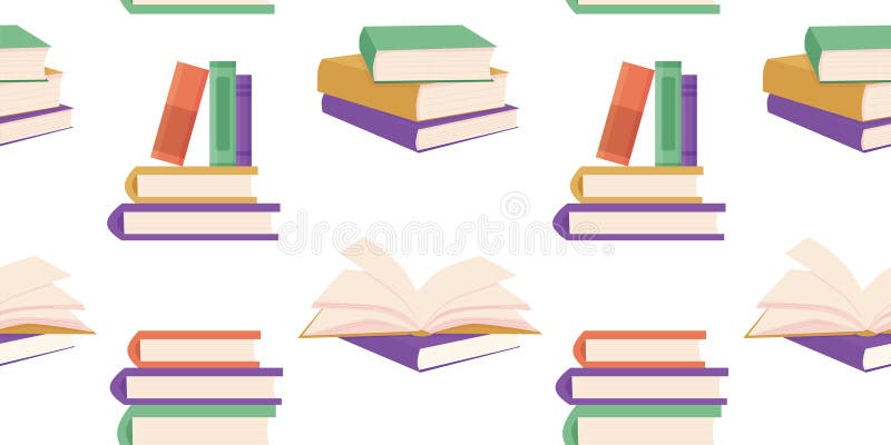 Seamless pattern with different books. concept of template for fabrics, covers, education, book store, library royalty free illustration